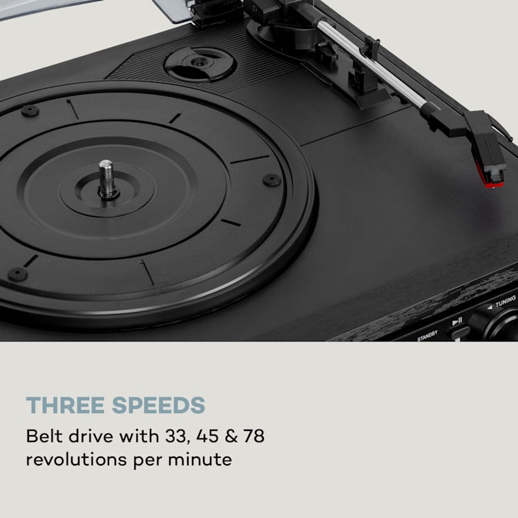 Oakland DAB Plus, retro stereo sustav, DAB +/- FM, BT funkcija, vinil, CD player, kasetofon. uključujući zvučnike Crna