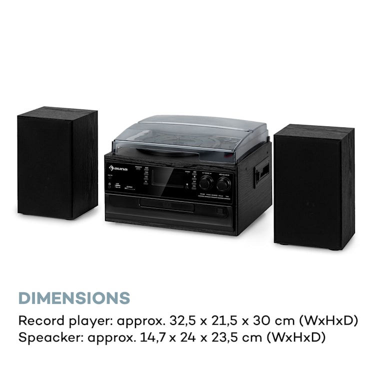 Oakland DAB Plus, retro stereo sustav, DAB +/- FM, BT funkcija, vinil, CD player, kasetofon. uključujući zvučnike Crna