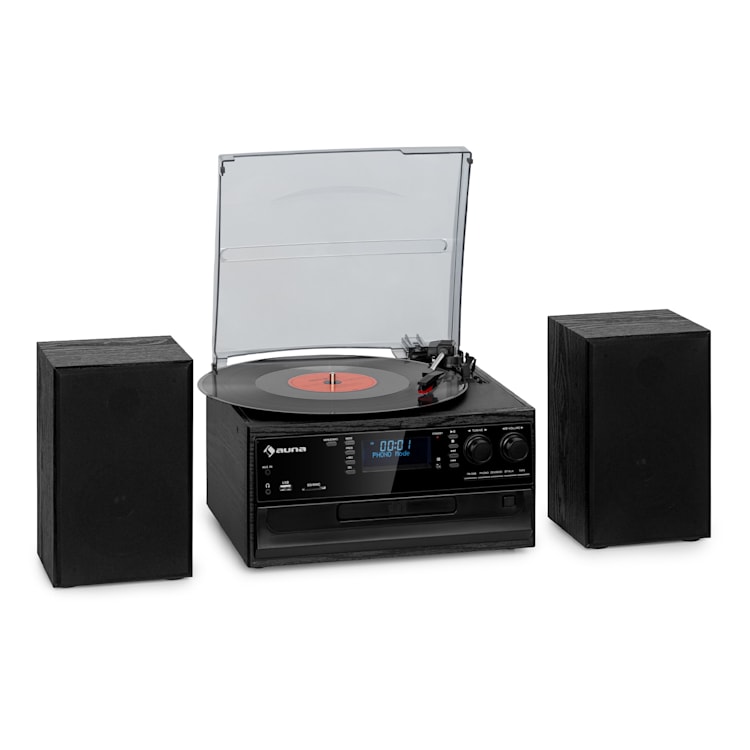 Oakland DAB Plus Retro-Stereoanlage DAB+/FM BT-Funktion Vinyl CD Kassette inkl. Lautsprechern Schwarz