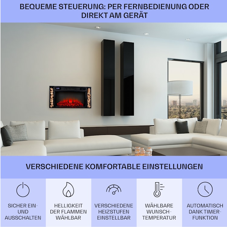 Villarrica Elektrokamin 1900 W LED-Technik Wandeinbau Fernbedienung