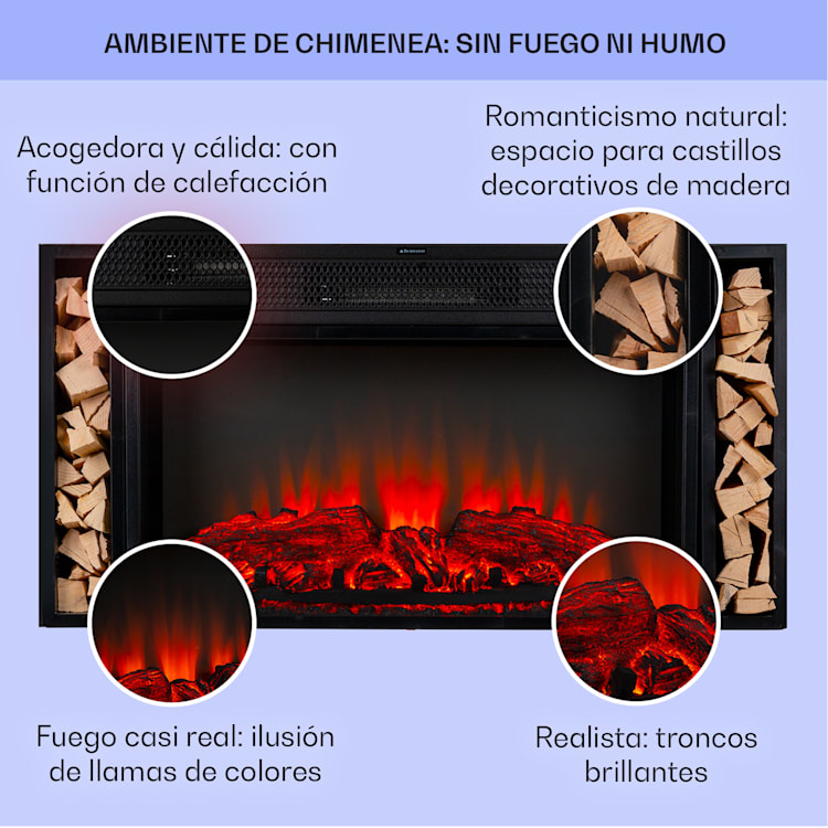 Villarica Chimenea eléctrica 1900 W Tecnología led Montaje en pared Mando a distancia
