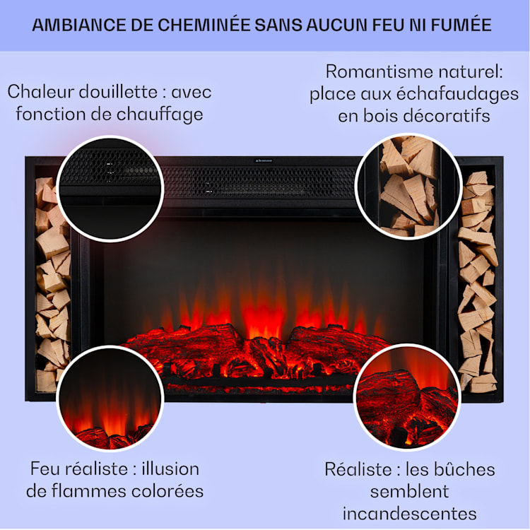 Villarrica Cheminée électrique 1900 W Technologie LED encastrement mural Télécommande