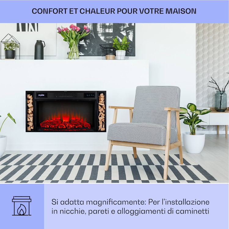 Villarrica Cheminée électrique 1900 W Technologie LED encastrement mural Télécommande