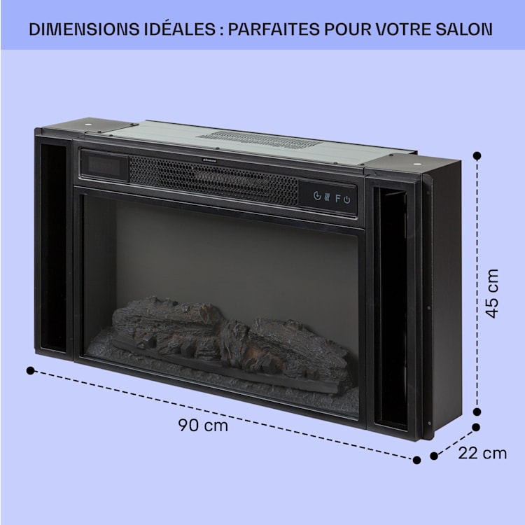 Villarrica Cheminée électrique 1900 W Technologie LED encastrement mural Télécommande