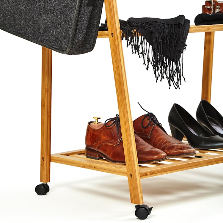 Garderobe kledingstandaard 4 wieltjes 2 schappen 60x162x42,5 cm 100% bamboe