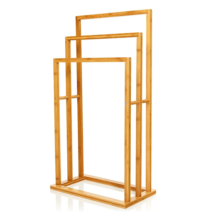 Portasciugamani a 3 aste, 42 x 80 x 24 cm, design a gradini, bambù