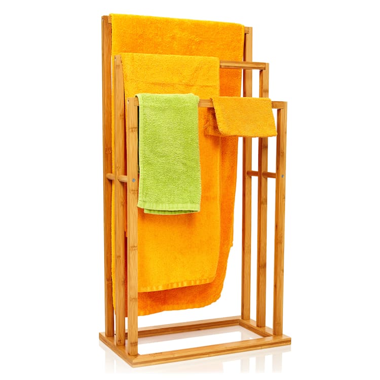 Portasciugamani a 3 aste, 42 x 80 x 24 cm, design a gradini, bambù