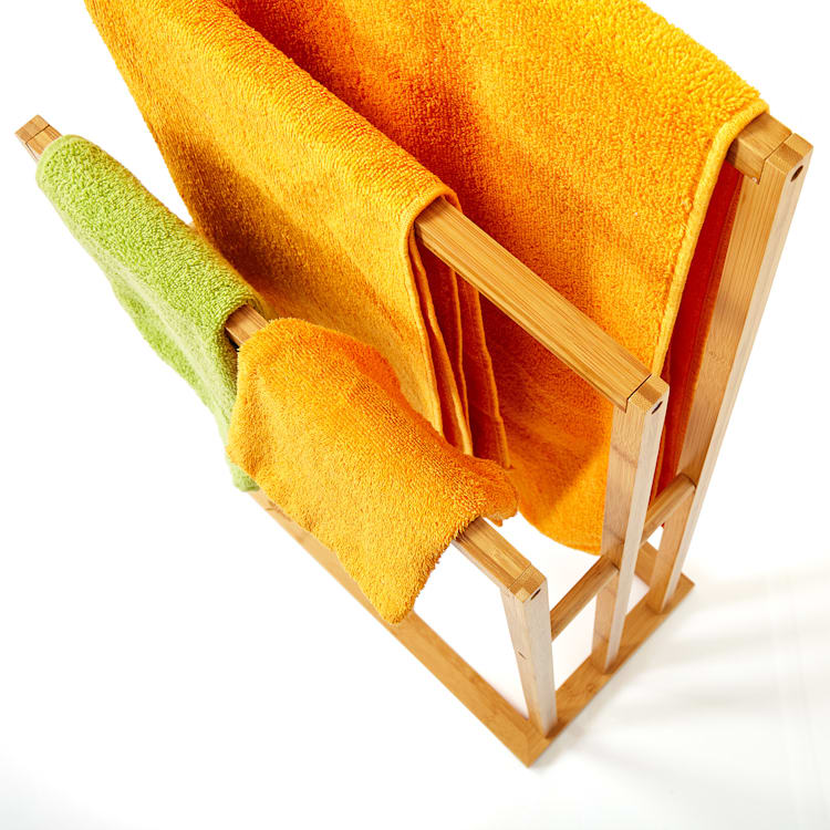 Portasciugamani a 3 aste, 42 x 80 x 24 cm, design a gradini, bambù
