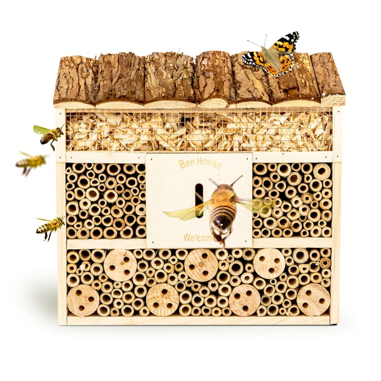Hotel pentru insecte cu acoperiș plat, agățare, locuibil pe tot parcursul anului, lemn acoperis plat