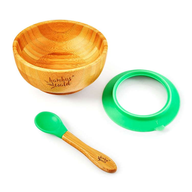 Vaisselle pour enfants avec bol et cuillère en bambou 400 ml avec ventouse Ø : 13.7 cm Vert