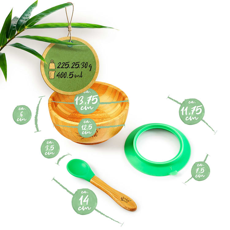 Vaisselle pour enfants avec bol et cuillère en bambou 400 ml avec ventouse Ø : 13.7 cm Vert