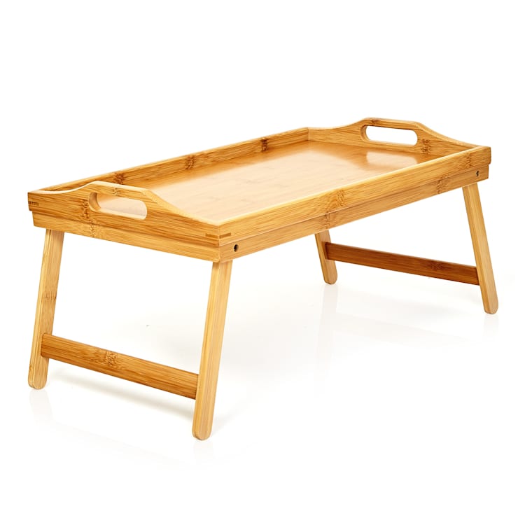 Tavă de servire, multifuncțională, 50 × 23 × 30 cm, picioare pliabile, bambus