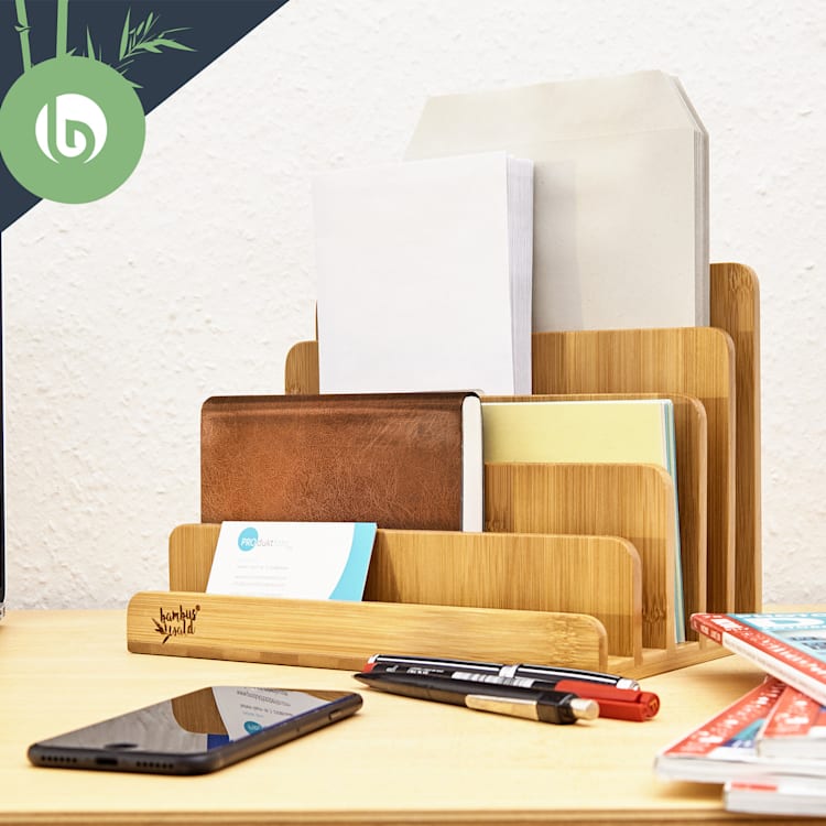Bac à courrier avec 5 compartiments DIN A4 25x17,5x16cm debout ou couché bambou
