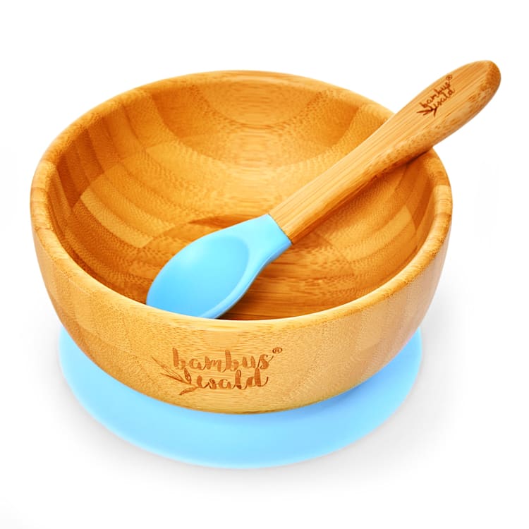 Children's tableware with bamboo bowl and spoon 400 ml incl. suction cup Ø: 13.7 cm Light Blue