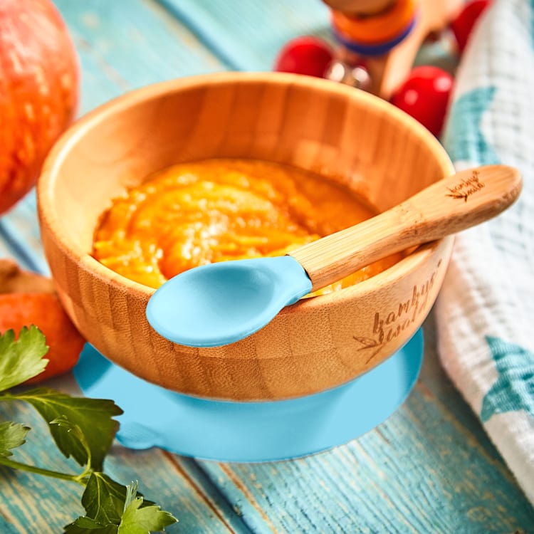 Children's tableware with bamboo bowl and spoon 400 ml incl. suction cup Ø: 13.7 cm Light Blue