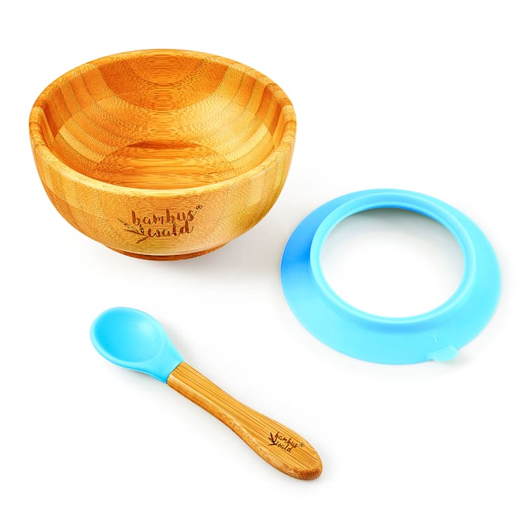 Children's tableware with bamboo bowl and spoon 400 ml incl. suction cup Ø: 13.7 cm Light Blue