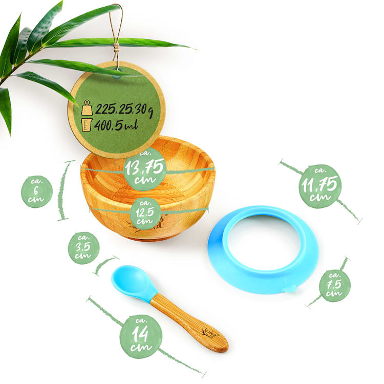 Children's tableware with bamboo bowl and spoon 400 ml incl. suction cup Ø: 13.7 cm Light Blue