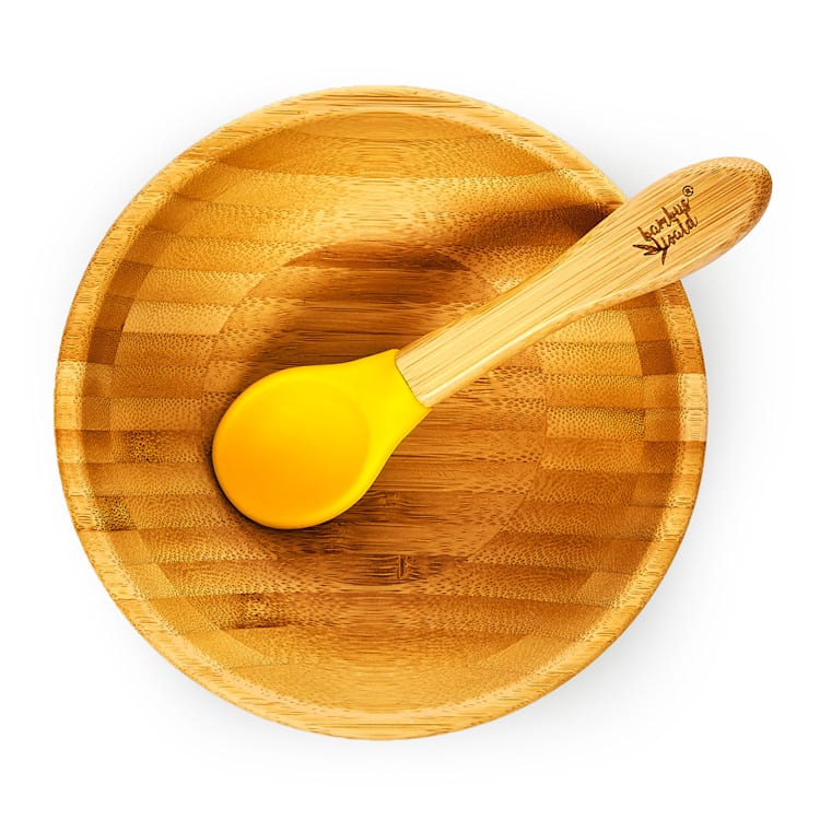 Vaisselle pour enfants avec bol et cuillère en bambou 400 ml avec ventouse Ø : 13.7 cm Jaune
