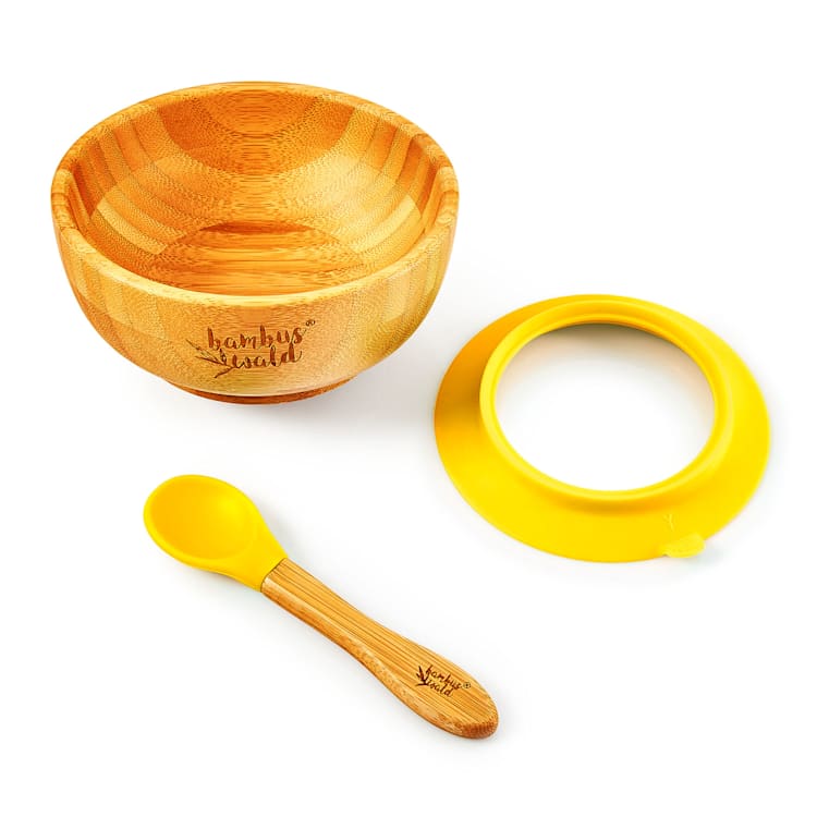 Vaisselle pour enfants avec bol et cuillère en bambou 400 ml avec ventouse Ø : 13.7 cm Jaune