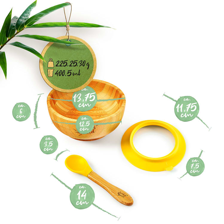 Vaisselle pour enfants avec bol et cuillère en bambou 400 ml avec ventouse Ø : 13.7 cm Jaune