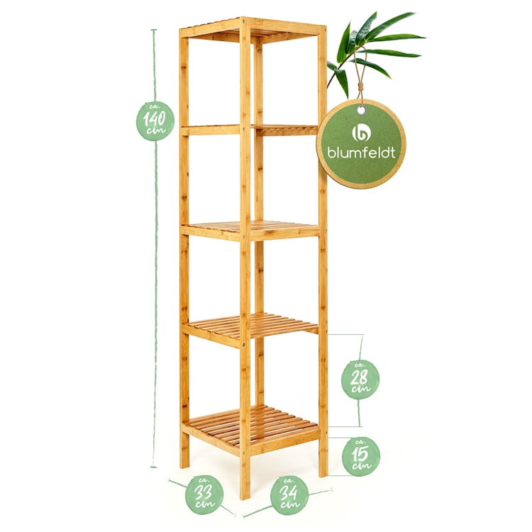 Etagère multifunctioneel rek 5 etages 34x140x33cm (BxHxD) combineerbaar bamboe 5 verdiepingen
