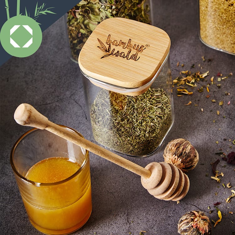 Hranatá nádoba skladovanie potravín s bambusovým vrchnákom, vzduchotesná, so silikónovým tesnením, 10 × 20,5 × 10 cm, 1500 ml 1500 ml
