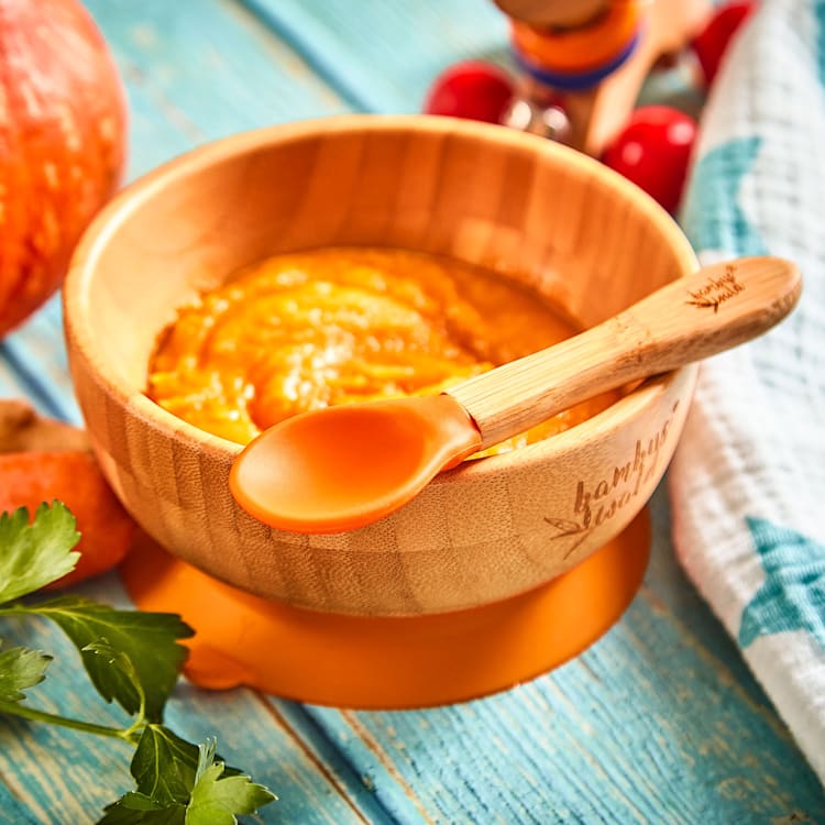 Kindergeschirr mit Bambusschale und Löffel 400 ml inkl. Saugnapf Ø: 13,7 cm Orange