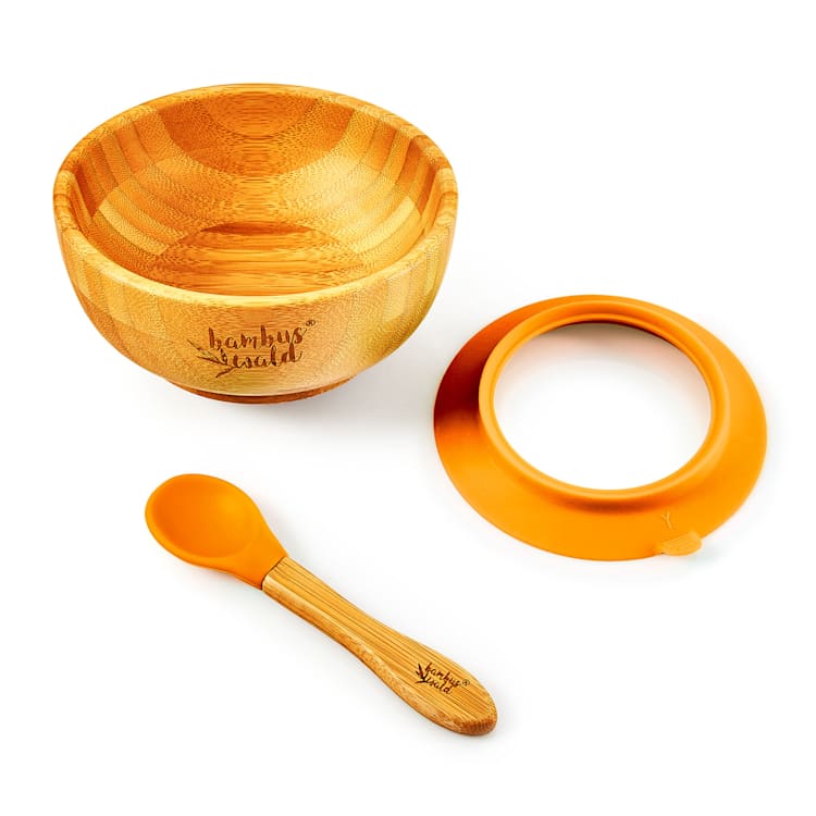 Kindergeschirr mit Bambusschale und Löffel 400 ml inkl. Saugnapf Ø: 13,7 cm Orange