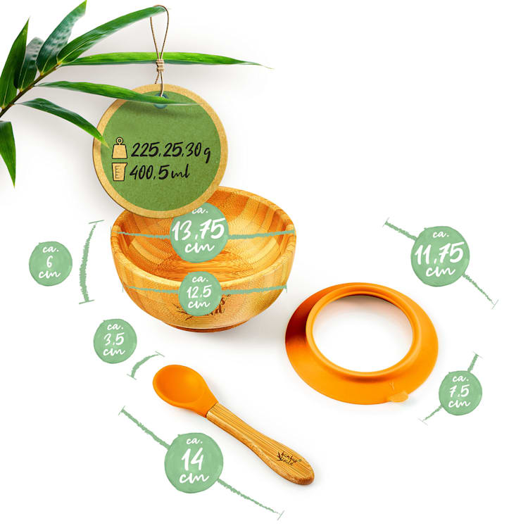 Kindergeschirr mit Bambusschale und Löffel 400 ml inkl. Saugnapf Ø: 13,7 cm Orange