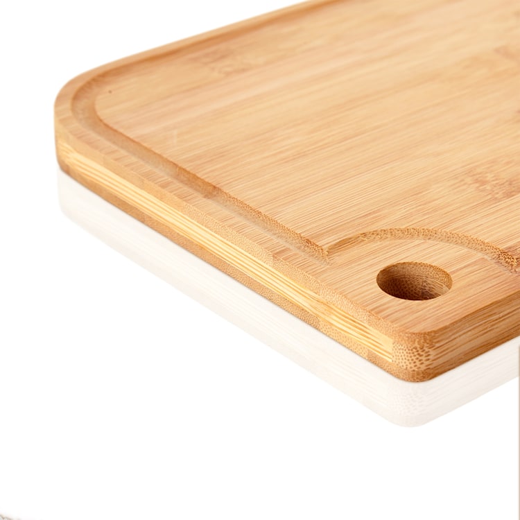 Planche à découper Batvik lot de 4, couteaux protégés, rainure à jus, bambou