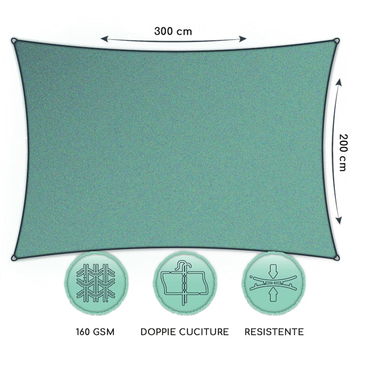 Vela parasole rettangolare 2 x 3 m con anelli di fissaggio poliestere permeabile all'aria 2 x 3 m | Grigio Chiaro