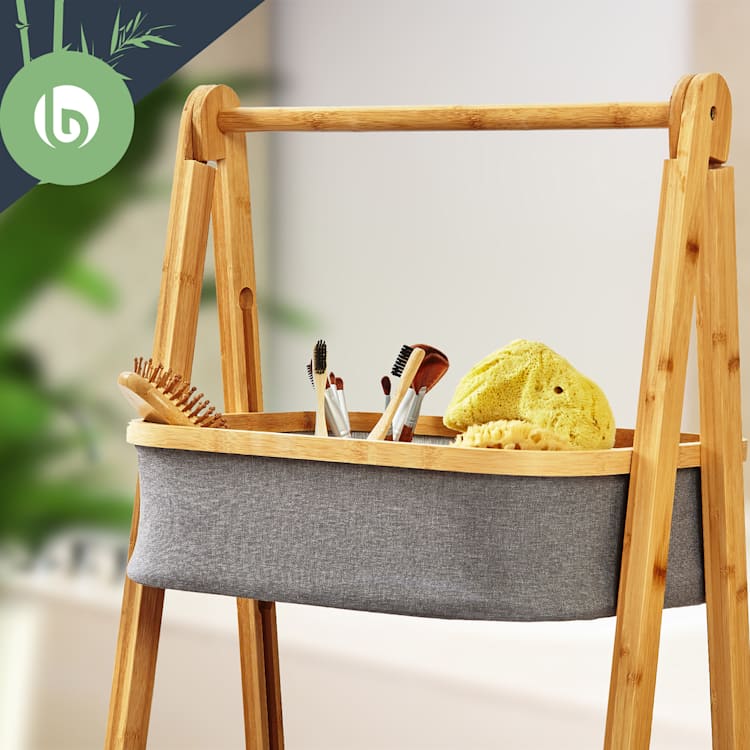 Étagère de salle de bain avec 2 paniers 2 niveaux bambou pliante