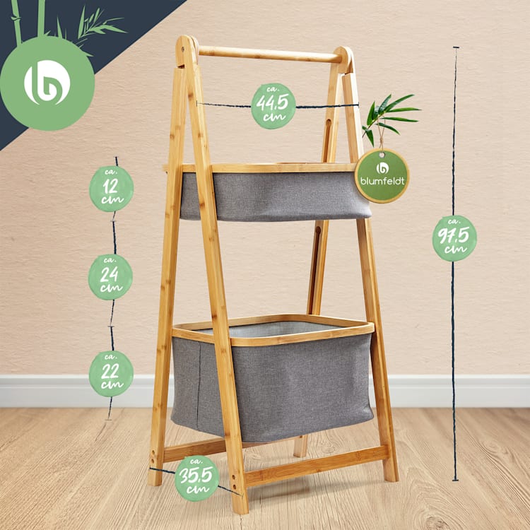 Étagère de salle de bain avec 2 paniers 2 niveaux bambou pliante