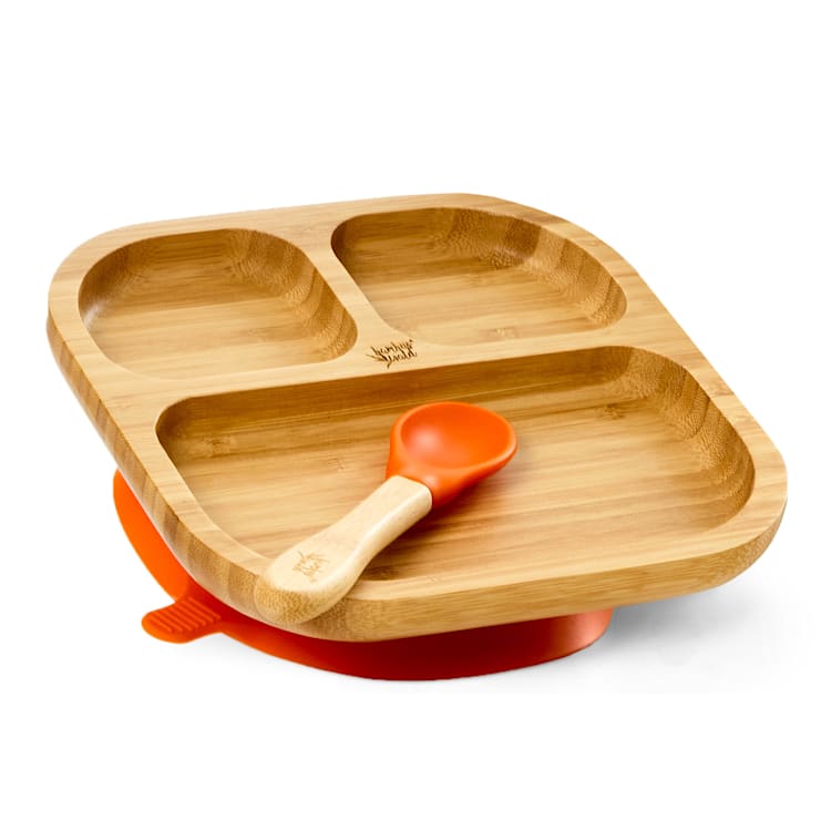 Vajilla infantil con plato de bambú y cuchara 250 ml incl. ventosa 18 x 18 cm Naranja