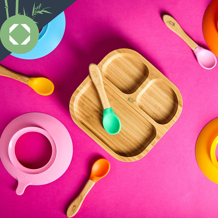 Vajilla infantil con plato de bambú y cuchara 250 ml incl. ventosa 18 x 18 cm Naranja