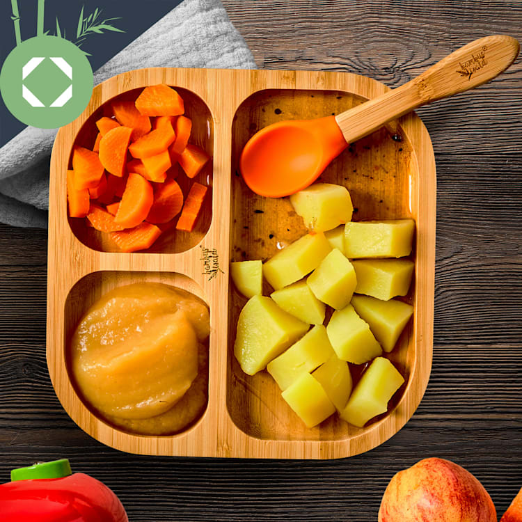 Vajilla infantil con plato de bambú y cuchara 250 ml incl. ventosa 18 x 18 cm Naranja