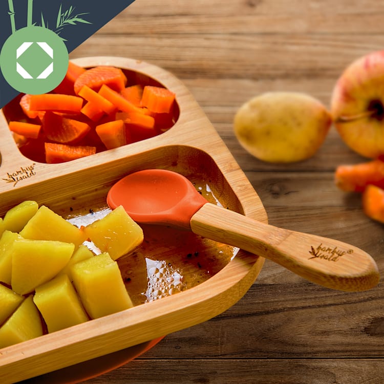 Vajilla infantil con plato de bambú y cuchara 250 ml incl. ventosa 18 x 18 cm Naranja