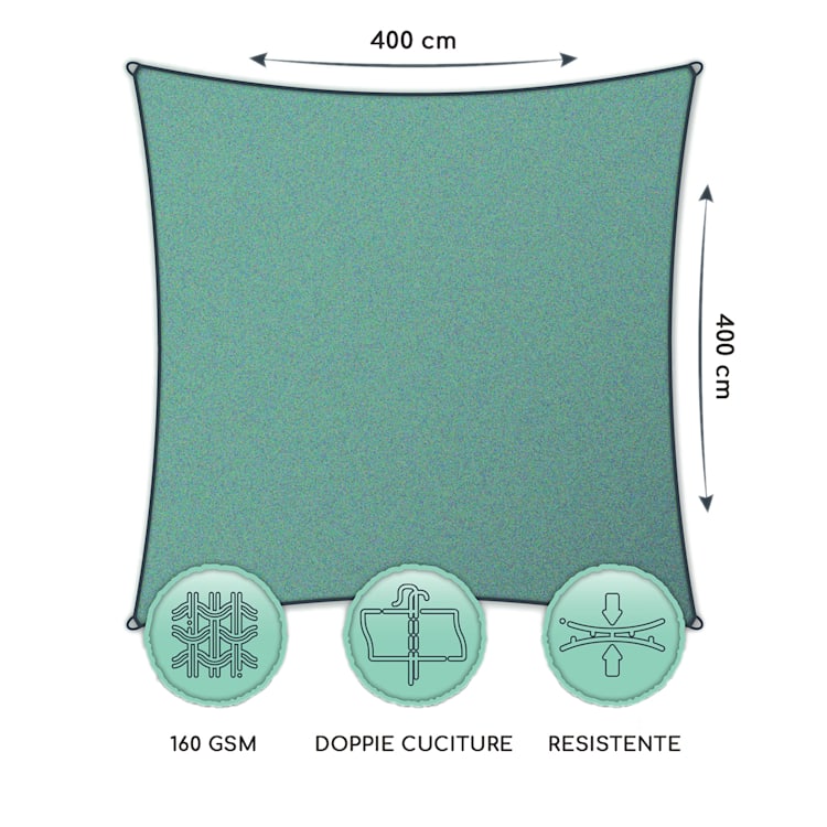 Vela parasole quadrata 4 x 4 m poliestere permeabile all'aria 4 x 4 m | Sabbia