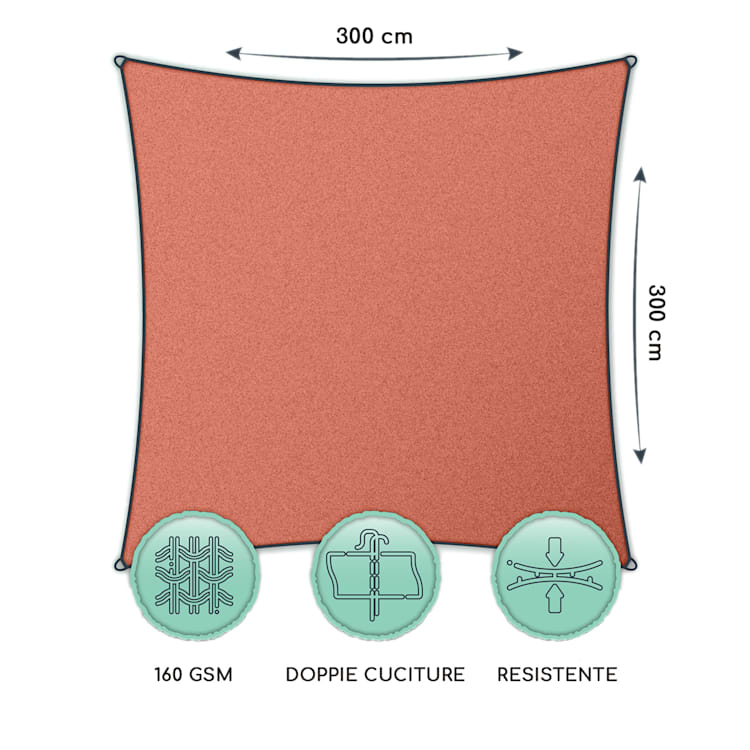 Vela parasole quadrata 3 x 3 m poliestere permeabile all'aria 3 x 3 m | Tabacco