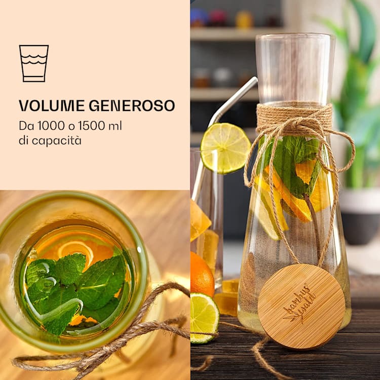 Caraffa in pyrex resistente al calore con coperchio in bambù 1000 ml