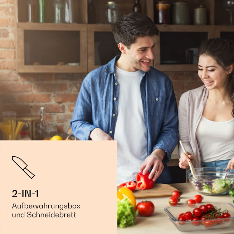 Aufschnittbox mit Deckel 1,6 Liter 2er Set Glas Bambus hitzebeständig 1600 ml