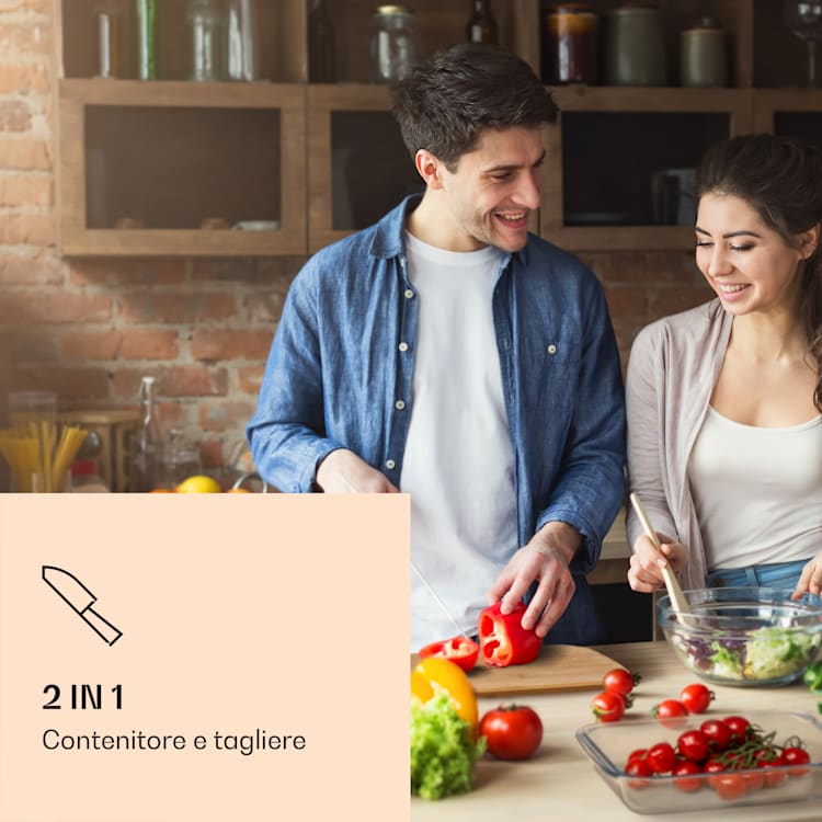 Contenitore per affettati con coperchio, 1,6 litri, set di 2 pezzi, in vetro resistente al calore e bambù 1600 ml