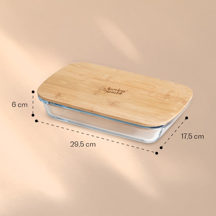 Cold Cut Box with Lid 1.6 Litre Set of 2 Glass Bamboo Heat Resistant 1600 ml