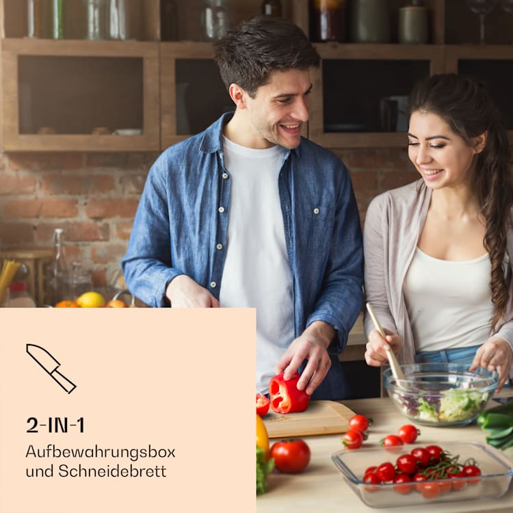 Aufschnittbox mit Deckel 1 Liter 2er Set Glas Bambus hitzebeständig 1000 ml