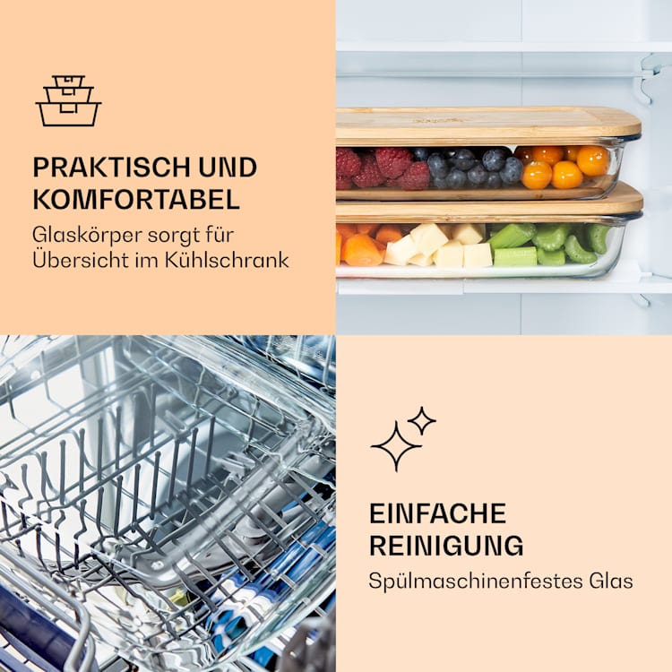 Aufschnittbox mit Deckel 1 Liter 2er Set Glas Bambus hitzebeständig 1000 ml
