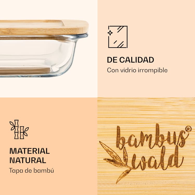 Caja de rebanar con tapa 1 litro Juego de 2 de cristal de bambú resistente al calor 1000 ml
