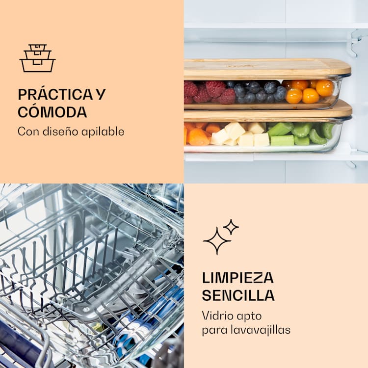 Caja de rebanar con tapa 1 litro Juego de 2 de cristal de bambú resistente al calor 1000 ml