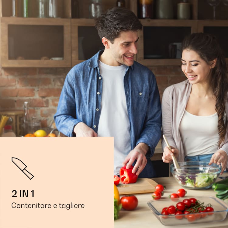 Contenitore per affettati con coperchio, 1 litro, set di 2 pezzi, in vetro resistente al calore e bambù 1000 ml