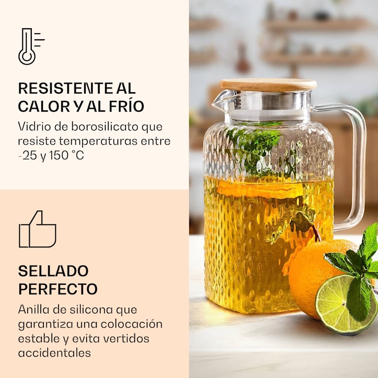 Jarra de vidrio de borosilicato Tapa de bambú Filtro superior Anillo de silicona 1500 ml
