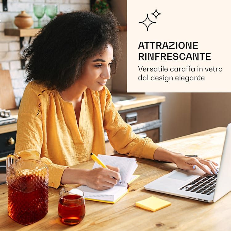 Caraffa in vetro borosilicato Coperchio di bambù Coperchio filtrante Anello in silicone 1500 ml